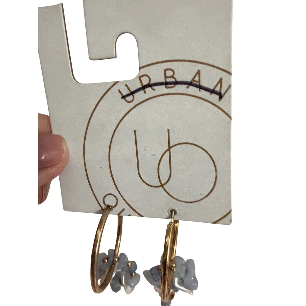 Urban‎ Outfitters Gold Hoop Earrings with Blue Crystal Flower Charms